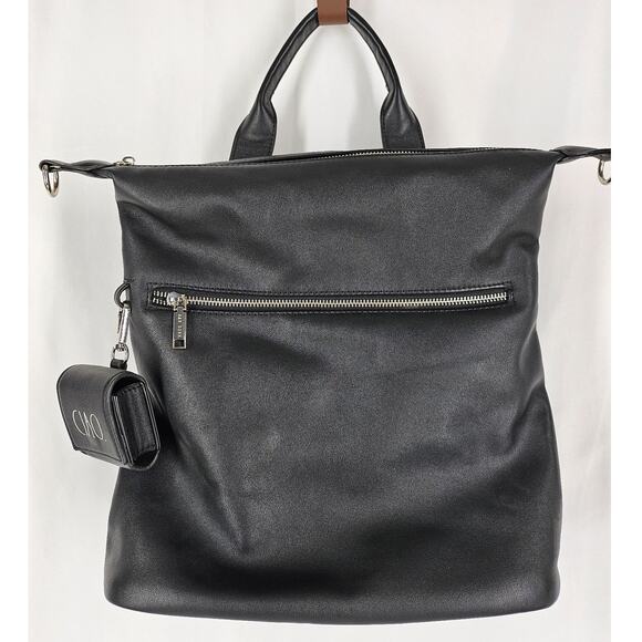 RAE DUNN WOMEN'S BLACK LEATHER BACKPACK W/ EARBUD CASE - STYLISH & FUNCTIONAL - Picture 4 of 16